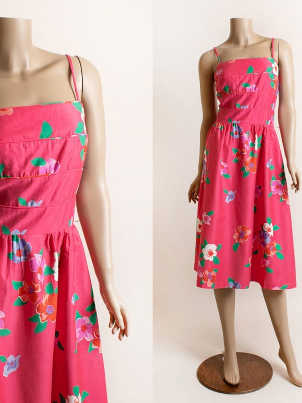 Vintage 70s Malia Hawaiian Floral Print Sundress Hot Pink Small Island 1970s